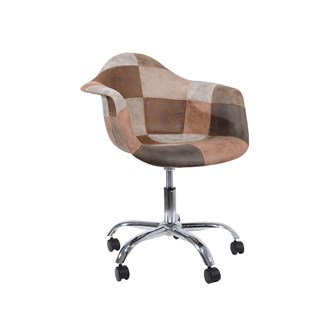 Cadeira Charles Eames Eiffel Com Braços - Base Giratoria - Assento Patchwork Caramelo