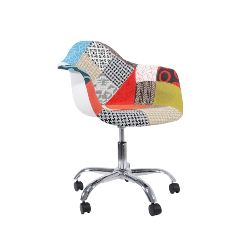 Cadeira Charles Eames Eiffel Com Braços - Base Giratoria - Assento Patchwork Losango