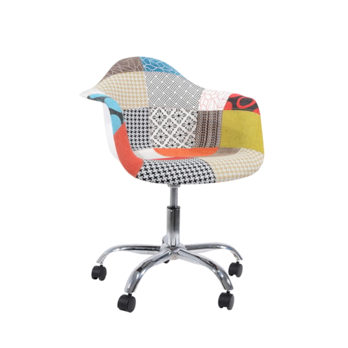 Cadeira Charles Eames Eiffel Com Braços - Base Giratoria - Assento Patchwork Principal