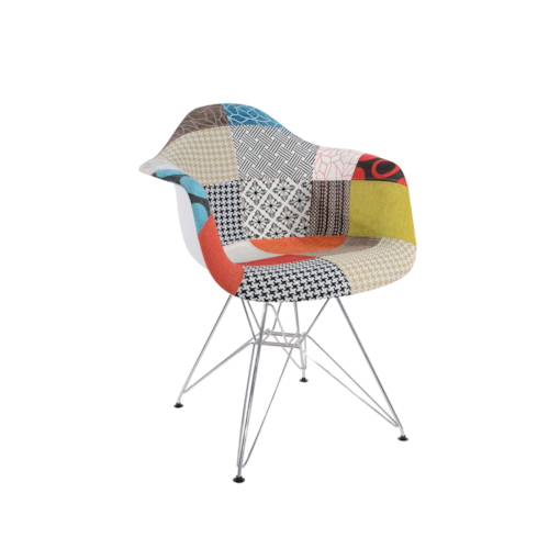 Cadeira Charles Eames Eiffel Com Braços - Base Metal Cromada - Assento Patchwork Principal