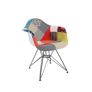 Cadeira Charles Eames Eiffel Com Braços - Base Metal Preta - Assento Patchwork Losango