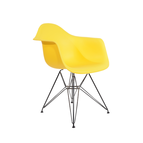 Cadeira Charles Eames Eiffel Com Braços e Base em Aço Preto - Assento em Polipropileno Cor Amarela