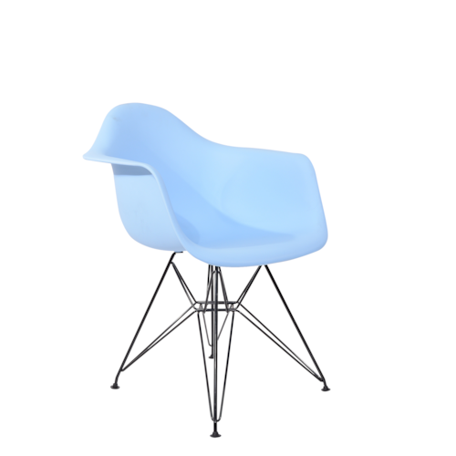 Cadeira Charles Eames Eiffel Com Braços e Base em Aço Preto - Assento em Polipropileno Cor Azul bebê