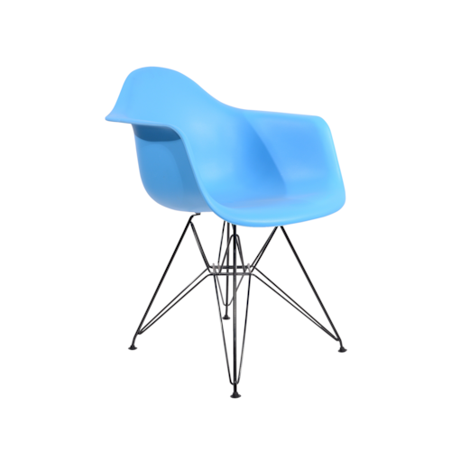 Cadeira Charles Eames Eiffel Com Braços e Base em Aço Preto - Assento em Polipropileno Cor Azul Médio