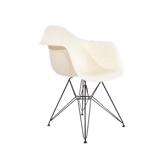 Cadeira Charles Eames Eiffel Com Braços e Base em Aço Preto - Assento em Polipropileno Cor Bege