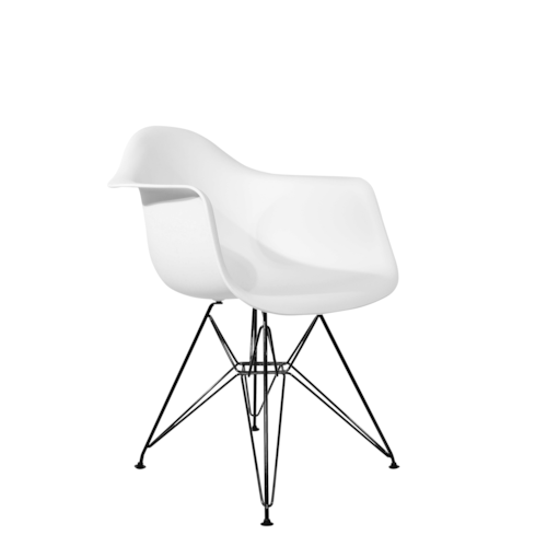 Cadeira Charles Eames Eiffel Com Braços e Base em Aço Preto - Assento em Polipropileno Cor Branca