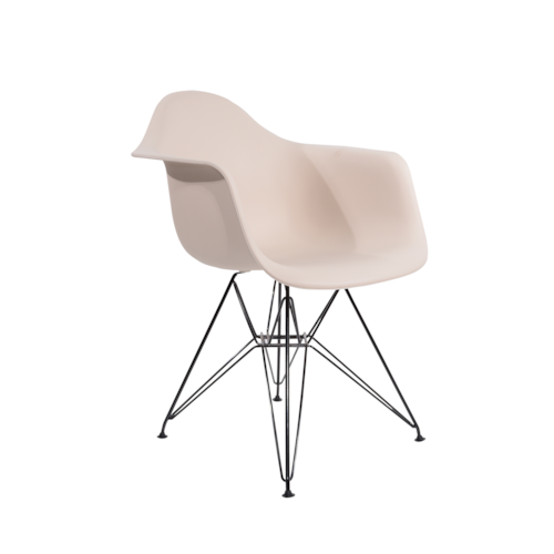 Cadeira Charles Eames Eiffel Com Braços e Base em Aço Preto - Assento em Polipropileno Cor Creme