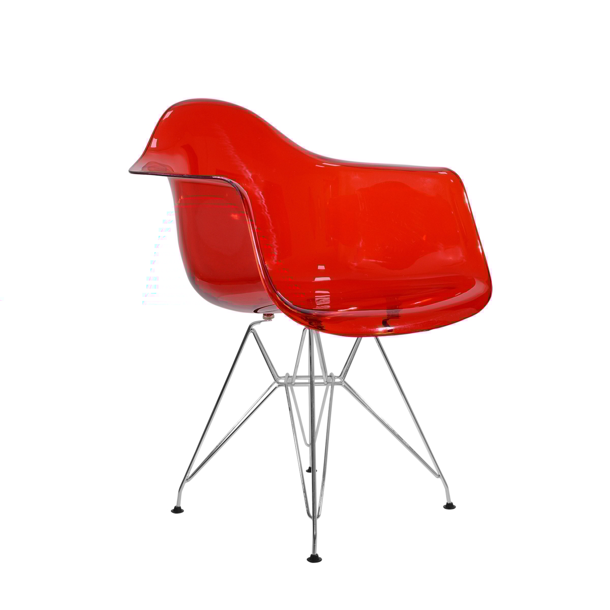 Cadeira Charles Eames Eiffel Com Braços e Base em Metal Cromado - Assento em Policarbonato Cor Vermelha