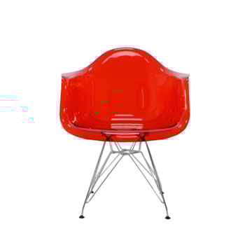 Cadeira Charles Eames Eiffel Com Braços e Base em Metal Cromado - Assento em Policarbonato Cor Vermelha