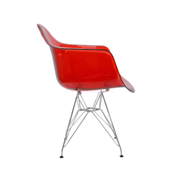 Cadeira Charles Eames Eiffel Com Braços e Base em Metal Cromado - Assento em Policarbonato Cor Vermelha