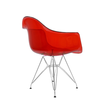 Cadeira Charles Eames Eiffel Com Braços e Base em Metal Cromado - Assento em Policarbonato Cor Vermelha