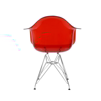 Cadeira Charles Eames Eiffel Com Braços e Base em Metal Cromado - Assento em Policarbonato Cor Vermelha