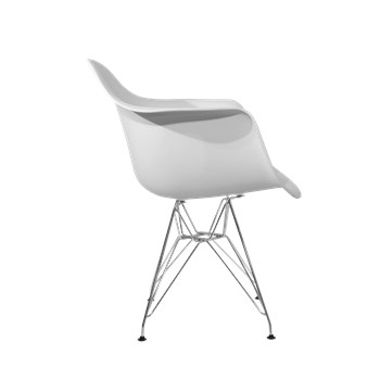 Cadeira Charles Eames Eiffel Com Braços e Base em Metal Cromado - Assento em Polipropileno Cor Branca