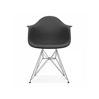 Cadeira Charles Eames Eiffel Com Braços e Base em Metal Cromado - Assento em Polipropileno Cor Preta
