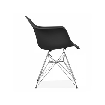 Cadeira Charles Eames Eiffel Com Braços e Base em Metal Cromado - Assento em Polipropileno Cor Preta