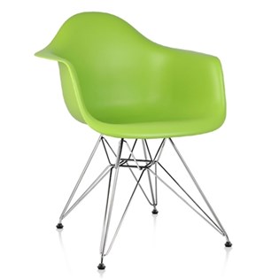 Cadeira Charles Eames Eiffel Com Braços e Base em Metal Cromado - Assento em Polipropileno Cor Verde