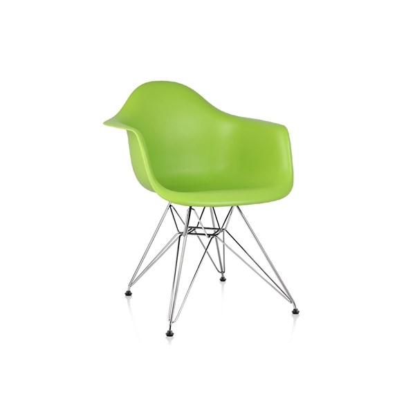 Cadeira Charles Eames Eiffel Com Braços e Base em Metal Cromado - Assento em Polipropileno Cor Verde