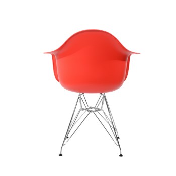 Cadeira Charles Eames Eiffel Com Braços e Base em Metal Cromado - Assento em Polipropileno Cor Vermelha