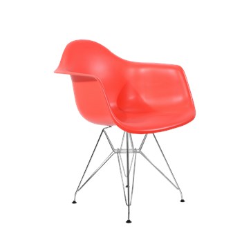 Cadeira Charles Eames Eiffel Com Braços e Base em Metal Cromado - Assento em Polipropileno Cor Vermelha