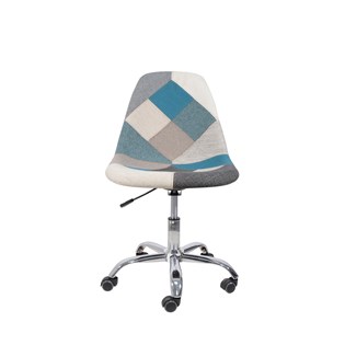 Cadeira Charles Eames Eiffel Sem Braços - Base Giratoria - Assento Patchwork Azul E Cinza