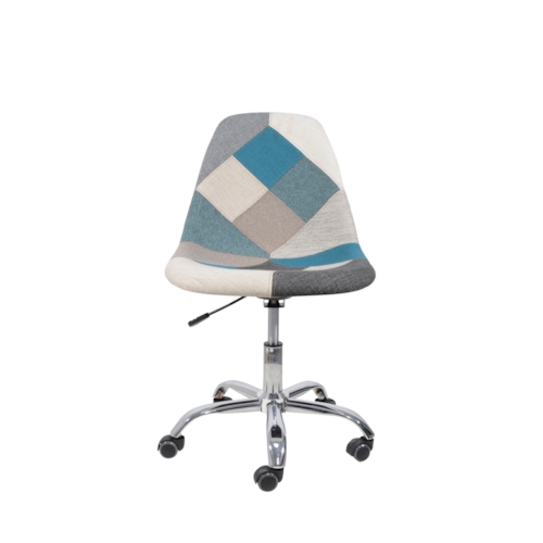 Cadeira Charles Eames Eiffel Sem Braços - Base Giratoria - Assento Patchwork Azul E Cinza