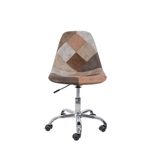 Cadeira Charles Eames Eiffel Sem Braços - Base Giratoria - Assento Patchwork Caramelo
