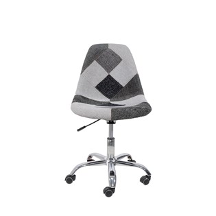 Cadeira Charles Eames Eiffel Sem Braços - Base Giratoria - Assento Patchwork Preto E Branco