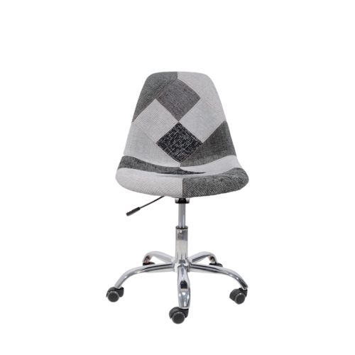 Cadeira Charles Eames Eiffel Sem Braços - Base Giratoria - Assento Patchwork Preto E Branco Cadeira Charles Eames Eiffel Sem Braços - Base Giratoria - Assento Patchwork Preto E Branco