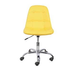 Cadeira Charles Eames Eiffel Sem Braços - Base Giratoria Cromada - Assento Botone Cor Amarela