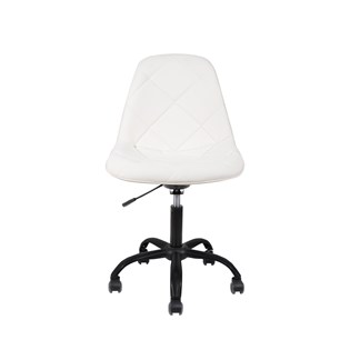 Cadeira Charles Eames Eiffel Sem Braços - Base Giratoria Preta - Assento Botone Courino Branca