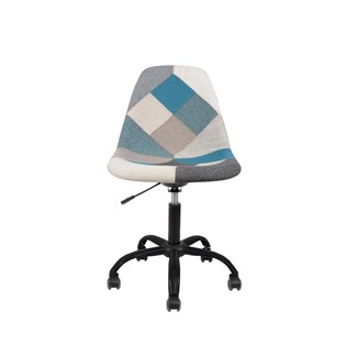 Cadeira Charles Eames Eiffel Sem Braços - Base Giratoria Preta - Assento Patchwork Azul