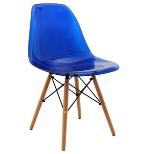 Cadeira Charles Eames Eiffel Sem Braços - Base Madeira - Assento em Policarbonato Cor Azul