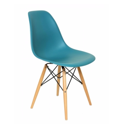 Cadeira Charles Eames Eiffel Sem Braços - Base Madeira - Assento em Polipropileno Cor Azul Turquesa