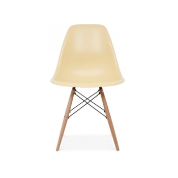 Cadeira Charles Eames Eiffel Sem Braços - Base Madeira - Assento em Polipropileno Cor Creme