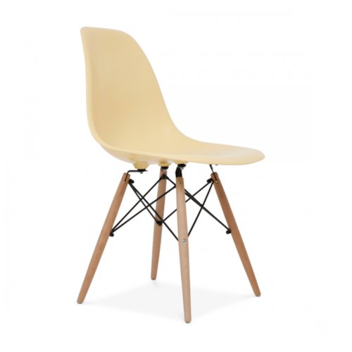 Cadeira Charles Eames Eiffel Sem Braços - Base Madeira - Assento em Polipropileno Cor Creme