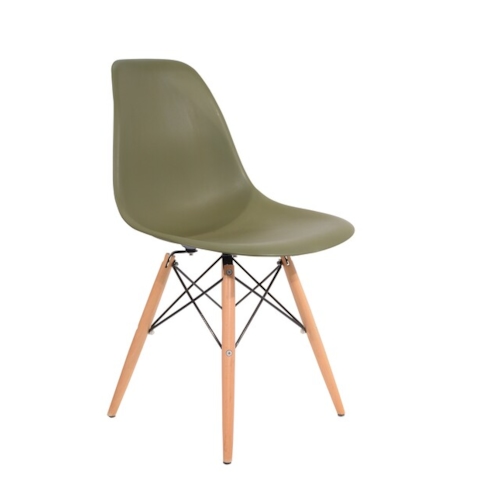 Cadeira Charles Eames Eiffel Sem Braços - Base Madeira - Assento Em Polipropileno Cor Verde Militar