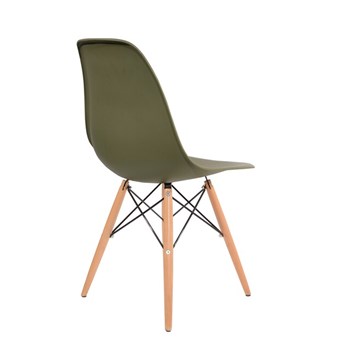 Cadeira Charles Eames Eiffel Sem Braços - Base Madeira - Assento Em Polipropileno Cor Verde Militar