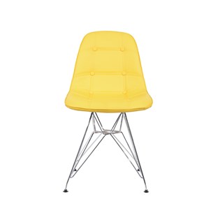 Cadeira Charles Eames Eiffel Sem Braços - Base Metal Cromada - Assento Botone Amarela