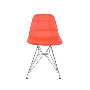 Cadeira Charles Eames Eiffel Sem Braços - Base Metal Cromada - Assento Botone Vermelha