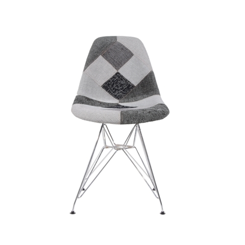 Cadeira Charles Eames Eiffel Sem Braços - Base Metal Cromada - Assento Patchwork B&w 1