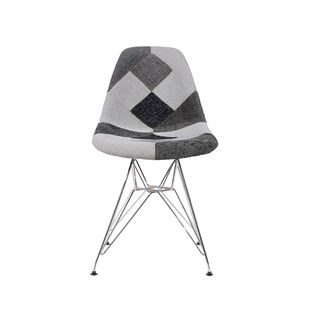 Cadeira Charles Eames Eiffel Sem Braços - Base Metal Cromada - Assento Patchwork B&w 1
