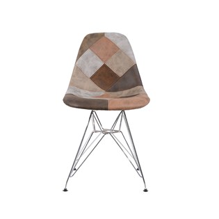 Cadeira Charles Eames Eiffel Sem Braços - Base Metal Cromada - Assento Patchwork Caramelo