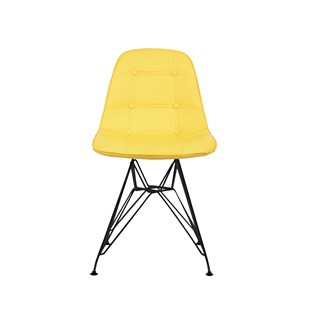 Cadeira Charles Eames Eiffel Sem Braços - Base Metal Preta - Assento Botone Amarela