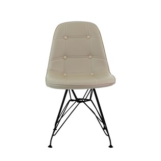 Cadeira Charles Eames Eiffel Sem Braços - Base Metal Preta - Assento Botone Bege / Nude