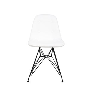 Cadeira Charles Eames Eiffel Sem Braços - Base Metal Preta - Assento Botone Branca