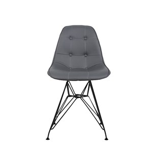 Cadeira Charles Eames Eiffel Sem Braços - Base Metal Preta - Assento Botone Cinza