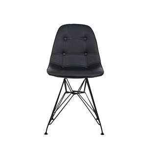 Cadeira Charles Eames Eiffel Sem Braços - Base Metal Preta - Assento Botone Preta