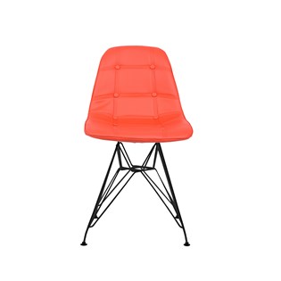 Cadeira Charles Eames Eiffel Sem Braços - Base Metal Preta - Assento Botone Vermelha