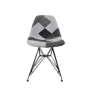 Cadeira Charles Eames Eiffel Sem Braços - Base Metal Preta - Assento Patchwork B&w 1