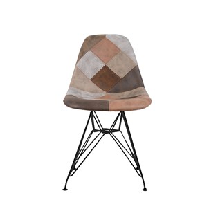 Cadeira Charles Eames Eiffel Sem Braços - Base Metal Preta - Assento Patchwork Caramelo